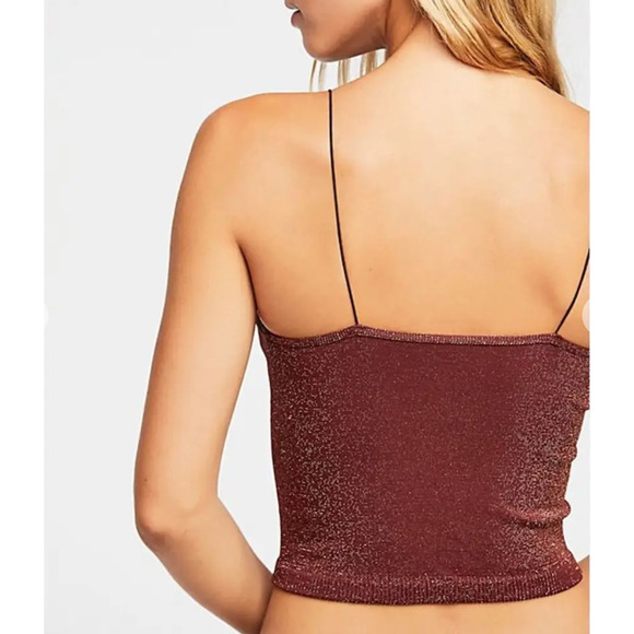 Free People Intimately Size XS/S Brami Crop Top Seamless Wine Red Lurex Strappy - Picture 3 of 7